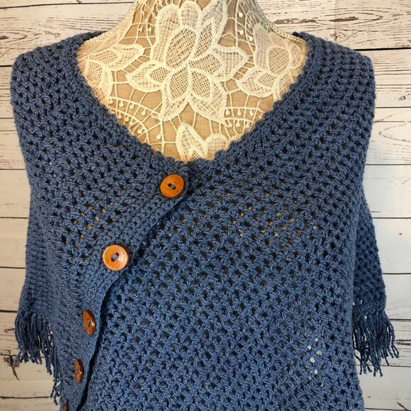 Carolina•Arce•Seifert knit shawl blue vintage looking - Picture 3 of 12